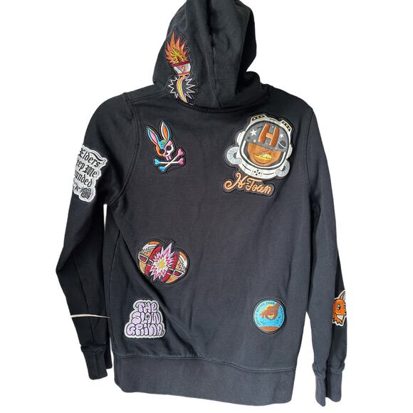 Psycho Bunny X Daddy Yankee Rare Collab Black Patchwork Sweatshirt Size XXS - Picture 2 of 12